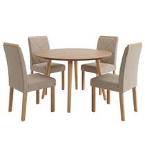 Mesa de Jantar Redonda Dani 4 Lugares Tampo em MDF com Cadeiras Estofadas Linho Cinamomo Bege 109cm Mesa de Jantar Redonda Dani 4 Lugares Tampo em MDF com Cadeiras Estofadas Linho Cinamomo Bege 109cm