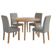 Mesa de Jantar Redonda Dani Mdf 4 Cadeiras Linho Cinamomo Grafite Milani Movelaria