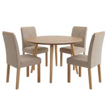 Mesa de Jantar Redonda Dani MDF Com 4 Cadeiras Estofadas Linho MOLCI Mesa de Jantar Redonda Dani MDF Com 4 Cadeiras Estofadas Linho MOLCI