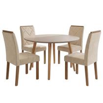 Mesa de Jantar Redonda Dani MDF Com 4 Cadeiras Estofadas Suede MOLCI Mesa de Jantar Redonda Dani MDF Com 4 Cadeiras Estofadas Suede MOLCI