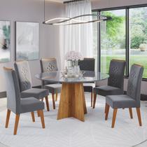 Mesa de Jantar Redonda Dylan C/6 Cad Flora em Madeira Maciça Mel/Grafite/V.grafite Mesa de Jantar Redonda Dylan C/6 Cad Flora em Madeira Maciça Mel/Grafite/V.grafite