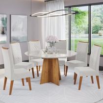 Mesa de Jantar Redonda Dylan C/6 Cad Flora em Madeira Maciça Mel/Off White/V.marfim