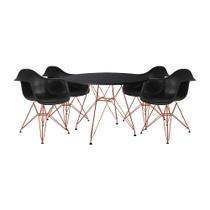 Mesa de Jantar Redonda Eames Eiffel 90cm Preta com 4 Poltronas Pretas Ferro Cobre