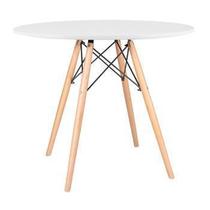 Mesa De Jantar Redonda Eames Eiffel Wood Tampo 90cm Branco