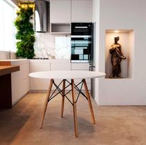 Mesa De Jantar Redonda Eames Eiffel Wood Tampo 90cm Branco