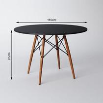 Mesa de Jantar Redonda Eiffel Eames 110cm Tampo Madeira Preto