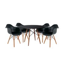 Mesa de Jantar Redonda Eiffel Eames em Madeira 110cm Preta com 4 Poltronas Pretas Mesa de Jantar Redonda Eiffel Eames em Madeira 110cm Preta com 4 Poltronas Pretas