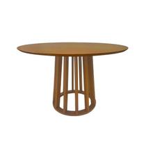 Mesa de Jantar Redonda em Madeira 130x130cm Base Cone Palito Cor Nogueira