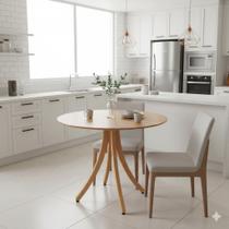 Mesa de Jantar Redonda Flora em Madeira com 3 Opções de Cores e Tamanhos Variados do Tampo