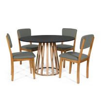 Mesa de Jantar Redonda Gabi Pret/Jade com 4 Cadeiras Estofadas Ella Cinza