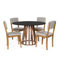 Mesa de Jantar Redonda Gabi Pret/Nor com 4 Cadeiras Estofadas Ella Cinza Claro