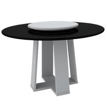 Mesa De Jantar Redonda Isabela 1,35M Com Tampo Giratório Off White/Preto/Off White - New Ceval