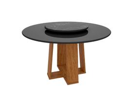 Mesa De Jantar Redonda Isabela 1,35M Com Tampo Giratório Ypê/Nero/Preto - New Ceval