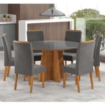 Mesa de Jantar Redonda Julieta Com 6 cadeiras Fran Mel/Grafite/Veludo Grafite Casa Giulia Mesa de Jantar Redonda Julieta Com 6 cadeiras Fran Mel/Grafite/Veludo Grafite Casa Giulia