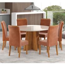 Mesa de Jantar Redonda Julieta Com 6 cadeiras Fran Mel/Off White/Terracota Casa Giulia