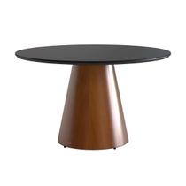 Mesa de Jantar Redonda Liz Base Cone Amadeirado Tampo Vidro Preto CCS