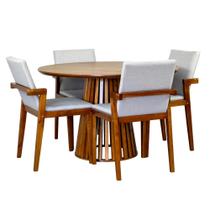 Mesa de Jantar Redonda Luana Amadeirada Natural 120cm com 4 Cadeiras Estofadas Isabela - Bege