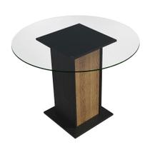 Mesa de Jantar Redonda Madesa 5324 com Tampo de Vidro - Preto/Rustic Mesa de Jantar Redonda Madesa 5324 com Tampo de Vidro - Preto/Rustic