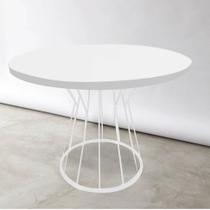 Mesa De jantar Redonda Maisa 90x90x75cm Ferro Branco Tampo 100% MDF Branco - Ahazzo Móveis