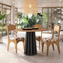 Mesa de Jantar Redonda MDF 4 Lugares 105cm Freijó/Preto