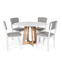 Mesa de Jantar Redonda Montreal Bran/Jade com 4 Cadeiras Estofadas Ella Branco/Cinza Claro