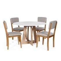 Mesa de Jantar Redonda Montreal Bran/Jade com 4 Cadeiras Estofadas Ella Cinza Claro Mesa de Jantar Redonda Montreal Bran/Jade com 4 Cadeiras Estofadas Ella Cinza Claro