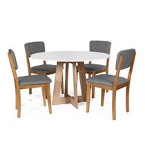 Mesa de Jantar Redonda Montreal Bran/Jade com 4 Cadeiras Estofadas Ella Cinza Escuro Mesa de Jantar Redonda Montreal Bran/Jade com 4 Cadeiras Estofadas Ella Cinza Escuro