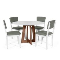 Mesa de Jantar Redonda Montreal Bran/Nor com 4 Cadeiras Estofadas Ella Branco/Cinza Mesa de Jantar Redonda Montreal Bran/Nor com 4 Cadeiras Estofadas Ella Branco/Cinza
