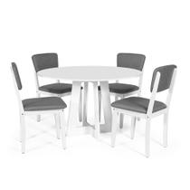 Mesa de Jantar Redonda Montreal Branca com 4 Cadeiras Estofadas Ella Branco/Cinza Escuro