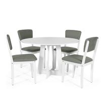 Mesa de Jantar Redonda Montreal Branca com 4 Cadeiras Estofadas Ella Branco/Cinza
