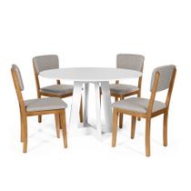 Mesa de Jantar Redonda Montreal Branca com 4 Cadeiras Estofadas Ella Cinza Claro