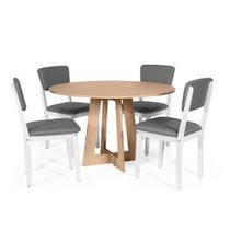 Mesa de Jantar Redonda Montreal Jade com 4 Cadeiras Estofadas Ella Branco/Cinza Escuro