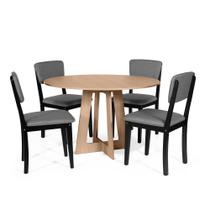 Mesa de Jantar Redonda Montreal Jade com 4 Cadeiras Estofadas Ella Preto/Cinza Escuro