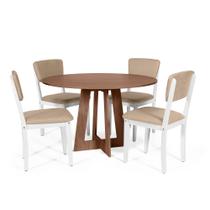 Mesa de Jantar Redonda Montreal Noronha com 4 Cadeiras Estofadas Ella Branco/Bege - Straub Web