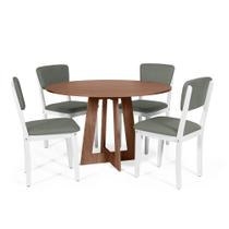 Mesa de Jantar Redonda Montreal Noronha com 4 Cadeiras Estofadas Ella Branco/Cinza