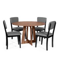 Mesa de Jantar Redonda Montreal Noronha com 4 Cadeiras Estofadas Ella Preto/Cinza Escuro