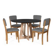 Mesa de Jantar Redonda Montreal Pret/Jade com 4 Cadeiras Estofadas Ella Cinza Escuro Mesa de Jantar Redonda Montreal Pret/Jade com 4 Cadeiras Estofadas Ella Cinza Escuro