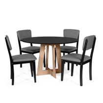 Mesa de Jantar Redonda Montreal Pret/Jade com 4 Cadeiras Estofadas Ella Preto/Cinza Escuro Mesa de Jantar Redonda Montreal Pret/Jade com 4 Cadeiras Estofadas Ella Preto/Cinza Escuro