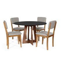 Mesa de Jantar Redonda Montreal Pret/Nor com 4 Cadeiras Estofadas Ella Cinza Claro Mesa de Jantar Redonda Montreal Pret/Nor com 4 Cadeiras Estofadas Ella Cinza Claro
