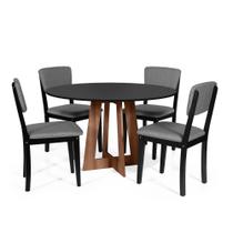 Mesa de Jantar Redonda Montreal Pret/Nor com 4 Cadeiras Estofadas Ella Preto/Cinza Escuro Mesa de Jantar Redonda Montreal Pret/Nor com 4 Cadeiras Estofadas Ella Preto/Cinza Escuro