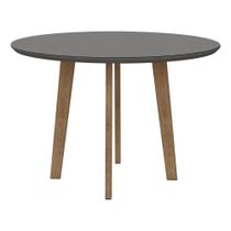 Mesa De Jantar Redonda Para 4 Pessoas Com Vidro 108 Cm Tampo 25 Mm Com Sapatas Pé Palito Cor Grafite