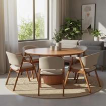 Mesa de Jantar Redonda para 5 Lugares 130cm Liz Base Cone Amadeirado CCS Mesa de Jantar Redonda para 5 Lugares 130cm Liz Base Cone Amadeirado CCS