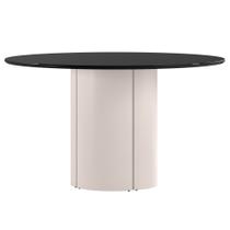 Mesa de Jantar Redonda para 6 Lugares 135cm Tampo Mdf com Vidro Serena Off White/Preto - New Ceval Mesa de Jantar Redonda para 6 Lugares 135cm Tampo Mdf com Vidro Serena Off White/Preto - New Ceval