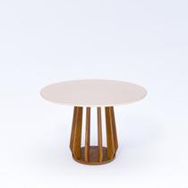 Mesa de Jantar Redonda Pitanga 120cm em MDF com Vidro Temperado e Base em Madeira Marrom/Off White Mesa de Jantar Redonda Pitanga 120cm em MDF com Vidro Temperado e Base em Madeira Marrom/Off White