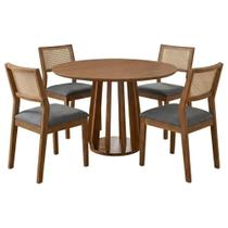 Mesa de Jantar Redonda Pitanga 4 Lugares Tampo MDF Cadeiras Estofadas Grafite 109cm Milani Movelaria