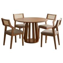 Mesa de Jantar Redonda Pitanga Com 4 Cadeiras Estofadas Acai Linho NATUEM