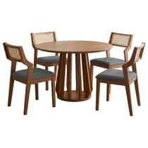 Mesa de Jantar Redonda Pitanga Com 4 Cadeiras Estofadas Acai Linho NATUEM Mesa de Jantar Redonda Pitanga Com 4 Cadeiras Estofadas Acai Linho NATUEM