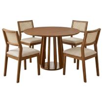 Mesa de Jantar Redonda Pitanga Com 4 Cadeiras Estofadas Tamarindo Trama NATUEM Mesa de Jantar Redonda Pitanga Com 4 Cadeiras Estofadas Tamarindo Trama NATUEM