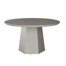 Mesa de Jantar Redonda Ravena Base Hexagonal Tampo Vidro Off White CCS