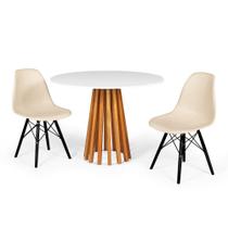 Mesa de Jantar Redonda Talia Amadeirada Branca 100cm com 2 Cadeiras Eames Eiffel Base Preta - Nude